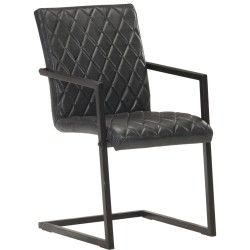 vidaXL Sillas voladizas de comedor 4 unidades cuero auténtico negro