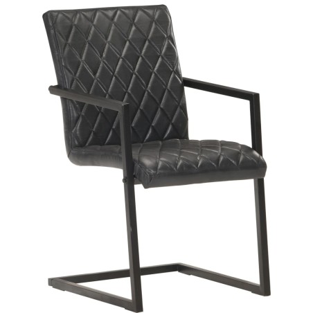 vidaXL Sillas voladizas de comedor 4 unidades cuero auténtico negro