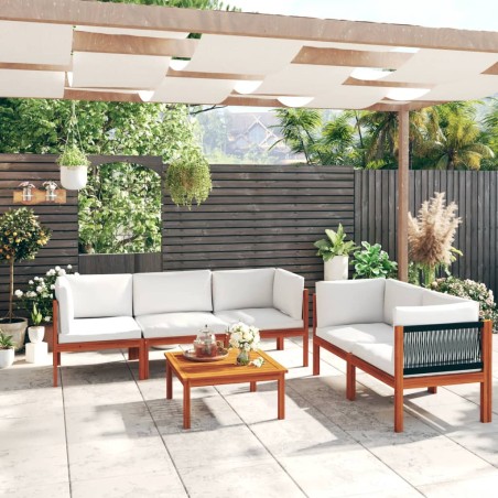 vidaXL Muebles de jardín 6 pzas cojines crema madera maciza de acacia 