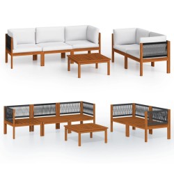 vidaXL Muebles de jardín 6 pzas cojines crema madera maciza de acacia 