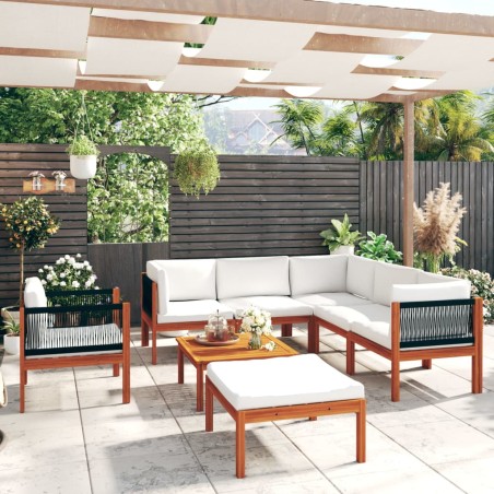 vidaXL Muebles de jardín 8 pzas cojines crema madera maciza de acacia