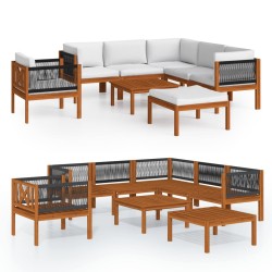 vidaXL Muebles de jardín 8 pzas cojines crema madera maciza de acacia