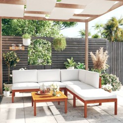 vidaXL Muebles de jardín 6 pzas cojines crema madera maciza de acacia 