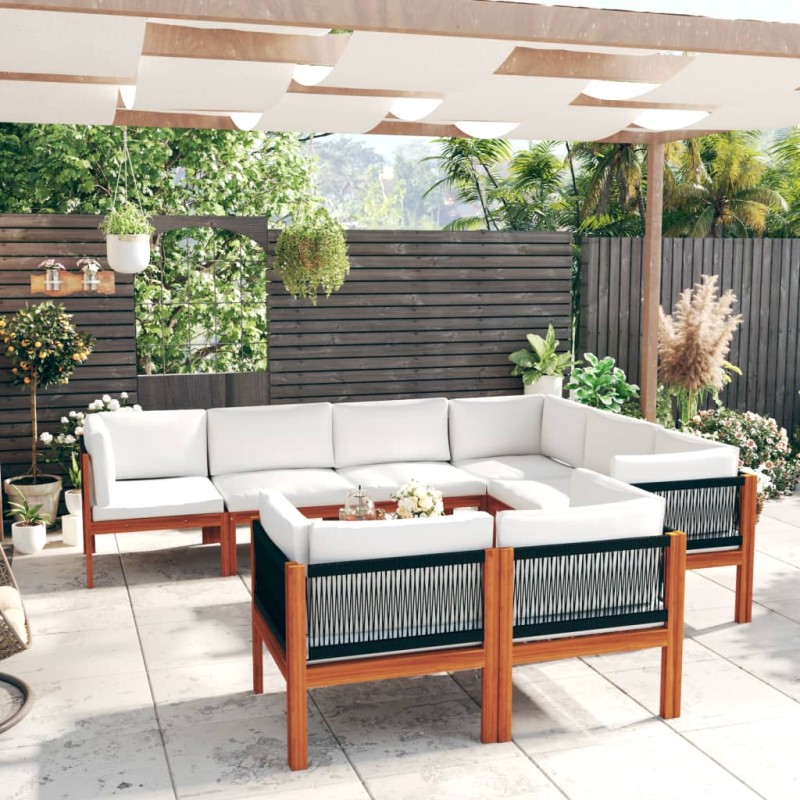 vidaXL Muebles de jardín 10 pzas cojines crema madera maciza acacia vidaXL Muebles de jardín 10 pzas cojines crema madera maciza acacia