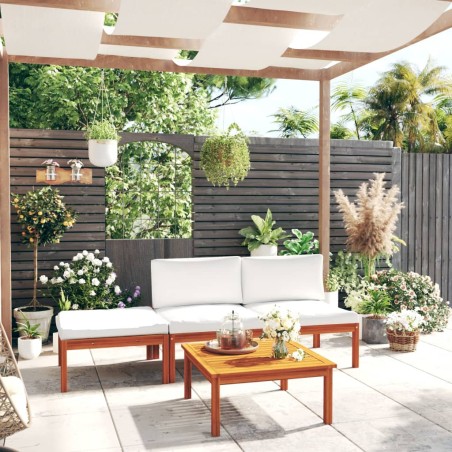 vidaXL Muebles de jardín 4 pzas cojines crema madera maciza de acacia 