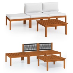 vidaXL Muebles de jardín 4 pzas cojines crema madera maciza de acacia 