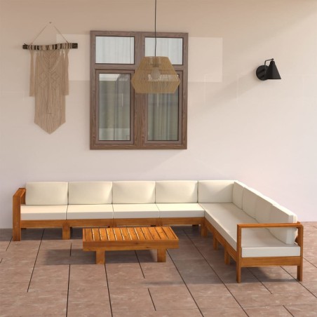 vidaXL Muebles de jardín 9 pzas cojines blanco crema madera de acacia 