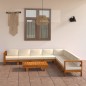 vidaXL Muebles de jardín 9 pzas cojines blanco crema madera de acacia 