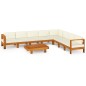 vidaXL Muebles de jardín 9 pzas cojines blanco crema madera de acacia 