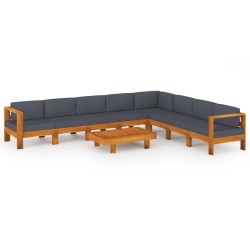 vidaXL Muebles de jardín 9 pzas con cojines madera acacia gris oscuro