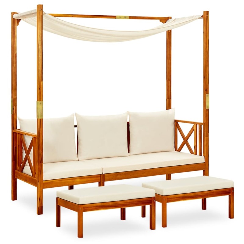 vidaXL Banco de jardín con toldo y reposapiés madera maciza de acacia vidaXL Banco de jardín con toldo y reposapiés madera maciza de acacia