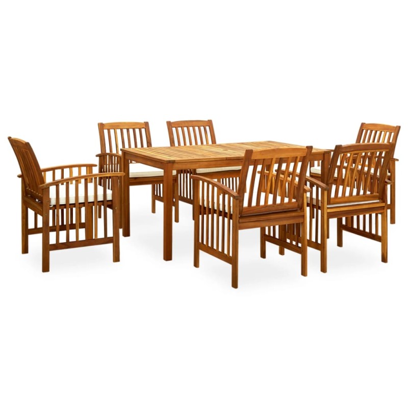 vidaXL Set comedor de jardín 7 pzas y cojines madera maciza de acacia vidaXL Set comedor de jardín 7 pzas y cojines madera maciza de acacia