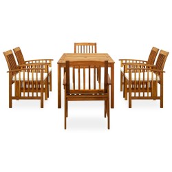 vidaXL Set comedor de jardín 7 pzas y cojines madera maciza de acacia