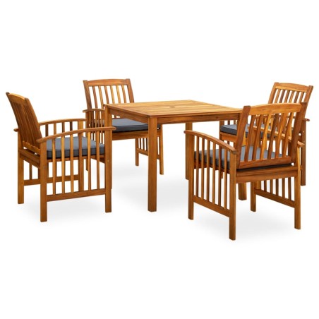 vidaXL Set comedor de jardín 5 pzas y cojines madera maciza de acacia