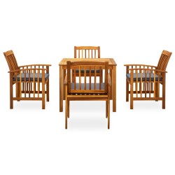 vidaXL Set comedor de jardín 5 pzas y cojines madera maciza de acacia
