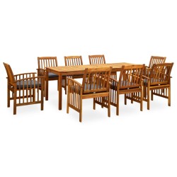 vidaXL Set comedor de jardín 9 pzas y cojines madera maciza de acacia
