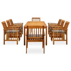 vidaXL Set comedor de jardín 9 pzas y cojines madera maciza de acacia