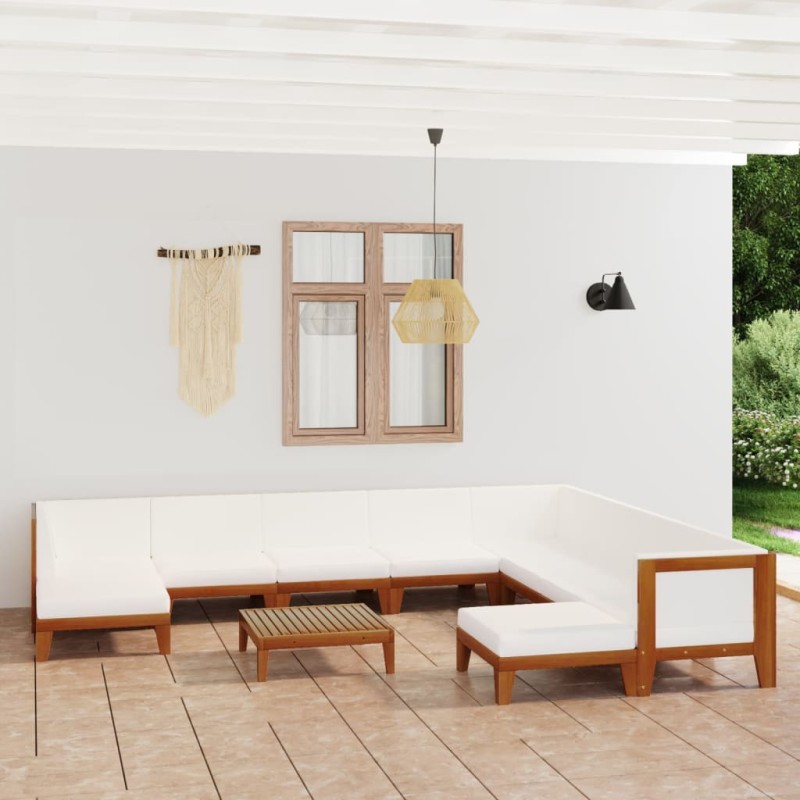 vidaXL Juego muebles de jardín y cojines 11 pzas madera maciza acacia vidaXL Juego muebles de jardín y cojines 11 pzas madera maciza acacia