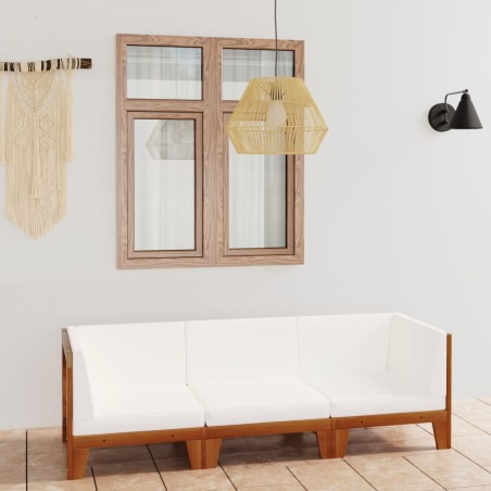 vidaXL Juego muebles de jardín y cojines 3 pzas madera maciza acacia