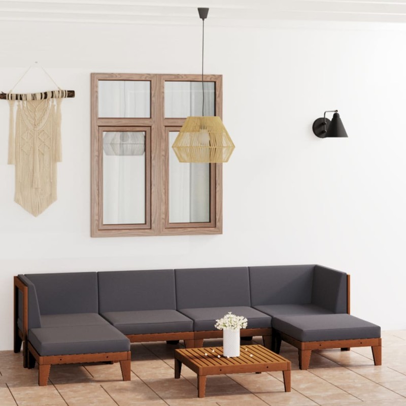 vidaXL Juego muebles de jardín y cojines 7 pzas madera maciza acacia vidaXL Juego muebles de jardín y cojines 7 pzas madera maciza acacia