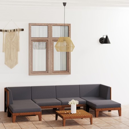 vidaXL Juego muebles de jardín y cojines 7 pzas madera maciza acacia