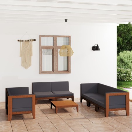 vidaXL Juego muebles de jardín y cojines 9 pzas madera maciza acacia