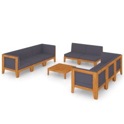 vidaXL Juego muebles de jardín y cojines 9 pzas madera maciza acacia