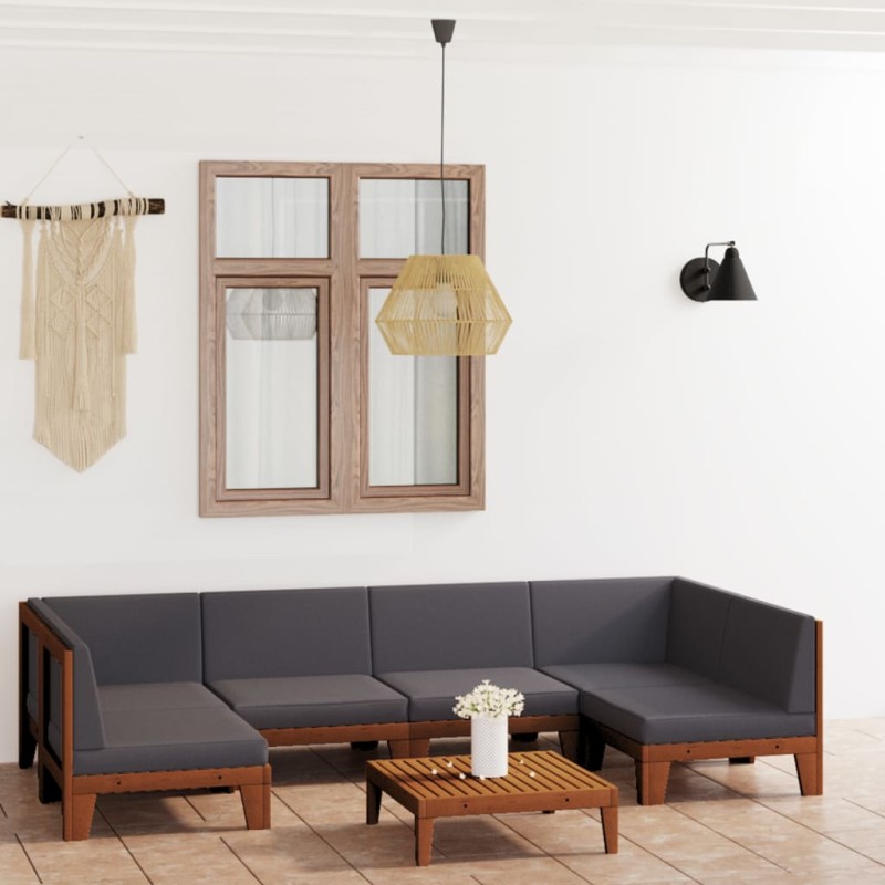vidaXL Juego muebles de jardín y cojines 7 pzas madera maciza acacia vidaXL Juego muebles de jardín y cojines 7 pzas madera maciza acacia