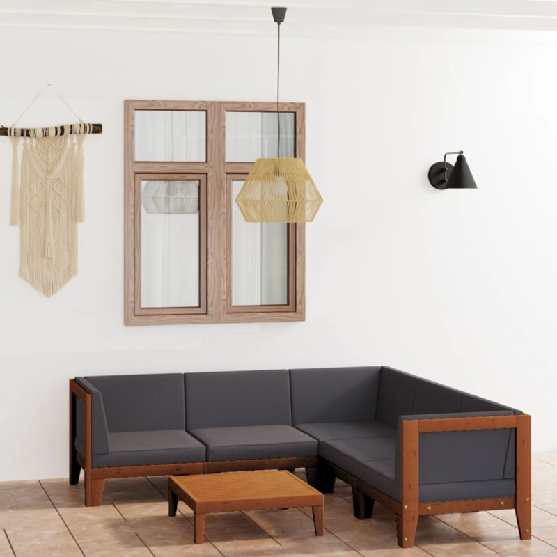 vidaXL Juego muebles de jardín y cojines 6 pzas madera maciza acacia vidaXL Juego muebles de jardín y cojines 6 pzas madera maciza acacia