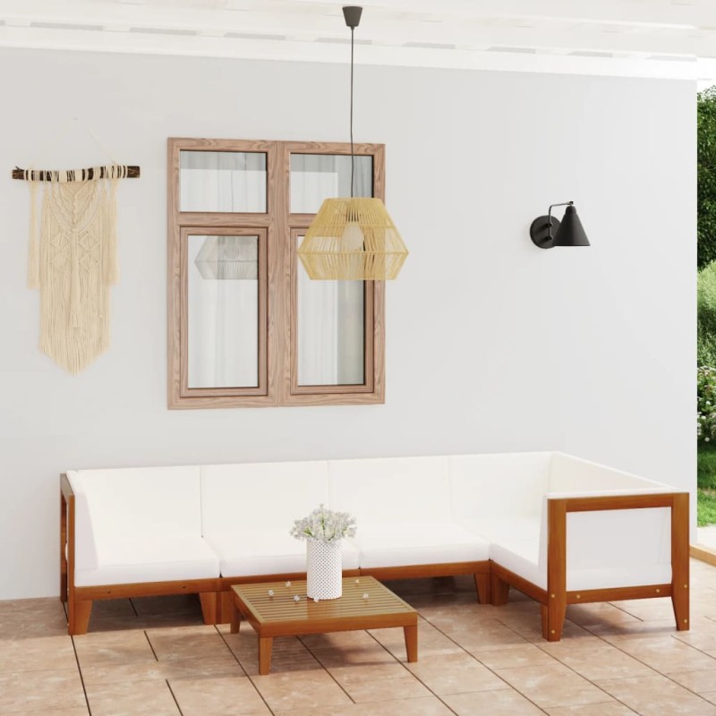 vidaXL Juego muebles de jardín y cojines 6 pzas madera maciza acacia vidaXL Juego muebles de jardín y cojines 6 pzas madera maciza acacia