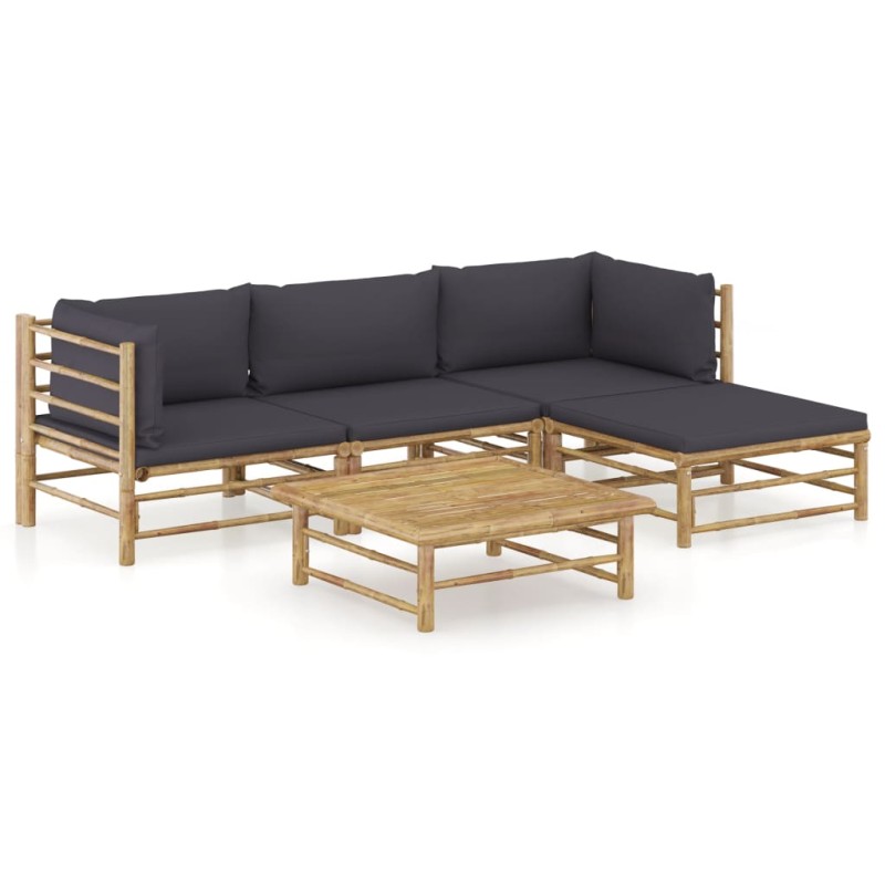 vidaXL Set de muebles de jardín 5 piezas bambú con cojines gris oscuro vidaXL Set de muebles de jardín 5 piezas bambú con cojines gris oscuro