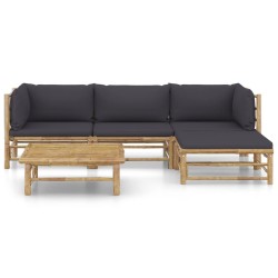 vidaXL Set de muebles de jardín 5 piezas bambú con cojines gris oscuro