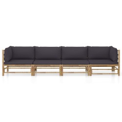 vidaXL Set de muebles de jardín 4 piezas bambú y cojines gris oscuro
