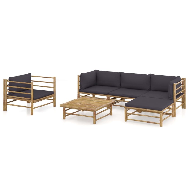 vidaXL Set de muebles de jardín 6 piezas bambú con cojines gris oscuro vidaXL Set de muebles de jardín 6 piezas bambú con cojines gris oscuro