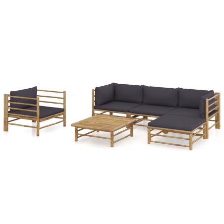 vidaXL Set de muebles de jardín 6 piezas bambú con cojines gris oscuro