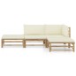 vidaXL Set de muebles de jardín 4 piezas bambú y cojines blanco crema vidaXL Set de muebles de jardín 4 piezas bambú y cojines blanco crema