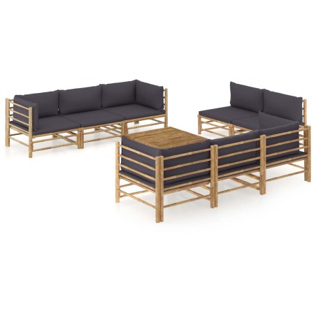 vidaXL Set de muebles de jardín 9 piezas bambú y cojines gris oscuro