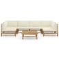 vidaXL Set de muebles de jardín 7 piezas bambú y cojines blanco crema vidaXL Set de muebles de jardín 7 piezas bambú y cojines blanco crema