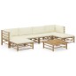 vidaXL Set de muebles de jardín 7 piezas bambú y cojines blanco crema vidaXL Set de muebles de jardín 7 piezas bambú y cojines blanco crema