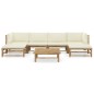 vidaXL Set de muebles de jardín 7 piezas bambú y cojines blanco crema vidaXL Set de muebles de jardín 7 piezas bambú y cojines blanco crema