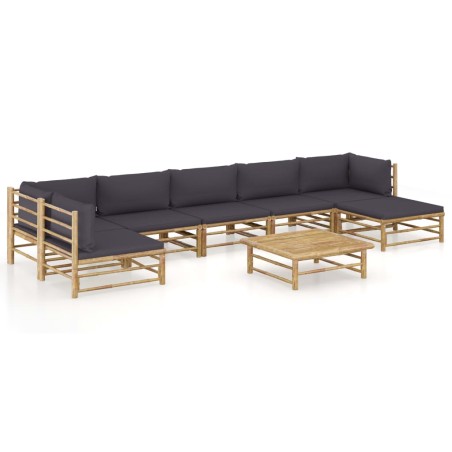 vidaXL Set de muebles de jardín 8 piezas bambú con cojines gris oscuro