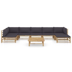 vidaXL Set de muebles de jardín 8 piezas bambú con cojines gris oscuro