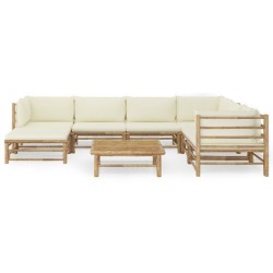 vidaXL Set de muebles de jardín 8 piezas bambú y cojines blanco crema