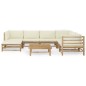 vidaXL Set de muebles de jardín 8 piezas bambú y cojines blanco crema vidaXL Set de muebles de jardín 8 piezas bambú y cojines blanco crema