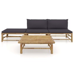 vidaXL Set de muebles de jardín 4 piezas bambú con cojines gris oscuro