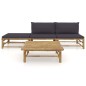 vidaXL Set de muebles de jardín 4 piezas bambú con cojines gris oscuro vidaXL Set de muebles de jardín 4 piezas bambú con cojines gris oscuro