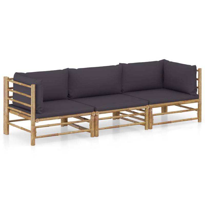 vidaXL Set de muebles de jardín 3 piezas bambú y cojines gris oscuro vidaXL Set de muebles de jardín 3 piezas bambú y cojines gris oscuro
