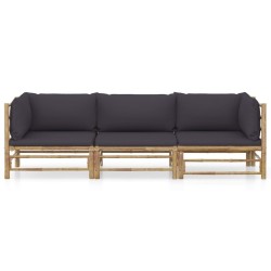 vidaXL Set de muebles de jardín 3 piezas bambú y cojines gris oscuro