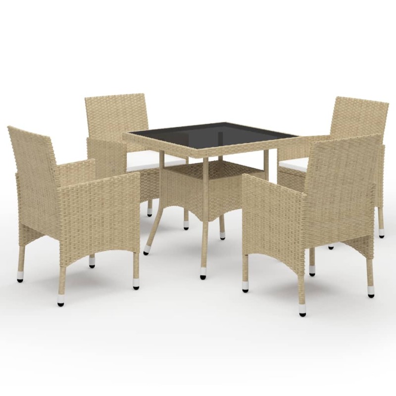 vidaXL Muebles de jardín 5 piezas ratán sintético y vidrio beige vidaXL Muebles de jardín 5 piezas ratán sintético y vidrio beige