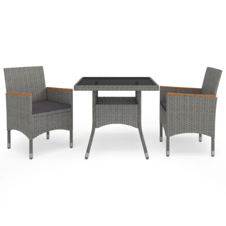 vidaXL Muebles de jardín 3 piezas ratán sintético gris y acacia 